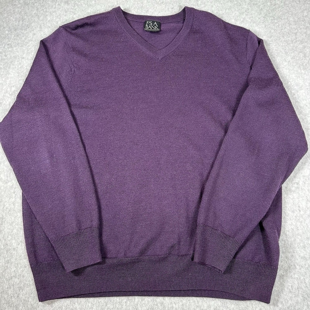 Jos. A. Bank Men's Merino Wool Blend V-Neck Purple‎ Pullover Sweater Medium